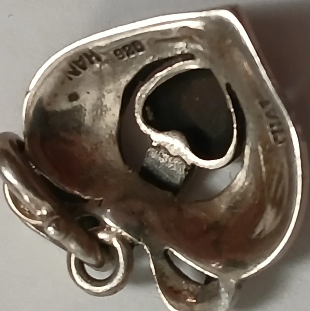Vintage Sterling Silver Black Onyx Heart Marcasite Heart Pendant